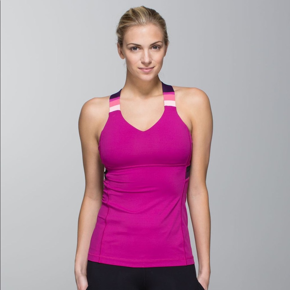 LULULEMON Raspberry Pink Purple Coral Stripe Push Ur Limits Workout Tank Top